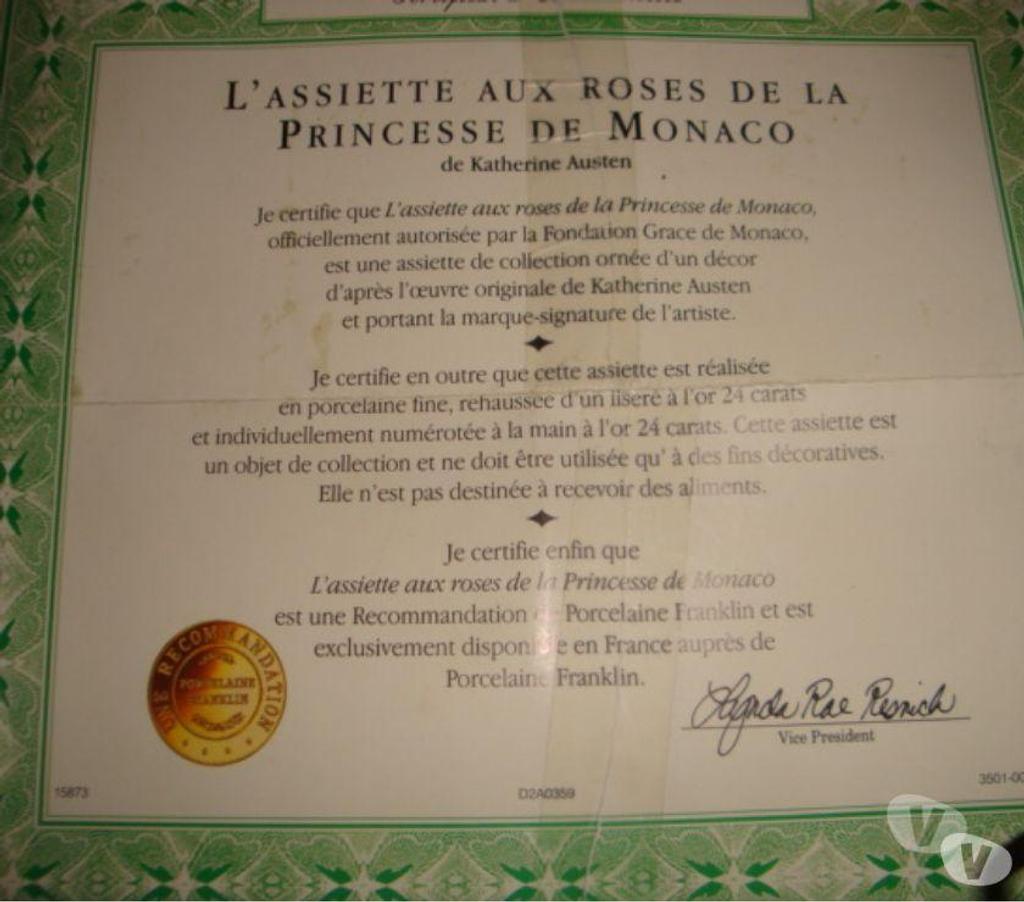 Collection Rhône Villeurbanne - 69100 - Photos Vivastreet L'ASSIETTE AUX ROSES DE LA PRINCESSE DE MONACO