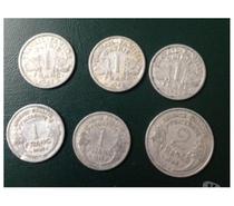 MONNAIES 1 ET 2 FRANCS ALUMINIUM 1942-1943-1945-1948