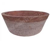Travertin Rose Rouge Vasque Modèle Mi-Conique Strié REF 1127