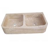 Travertin Classique Beige Évier 2 Bacs 90x46 cm REF 038