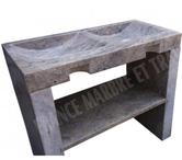 Travertin Gris Silver Evier Meuble 2 Bacs REF 1169