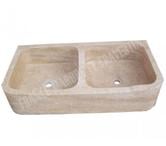 Travertin Classique Beige Évier 2 Bacs 90x46 cm REF 038