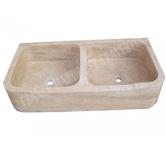 Travertin Classique Beige Évier 2 Bacs 90x46 cm REF 038