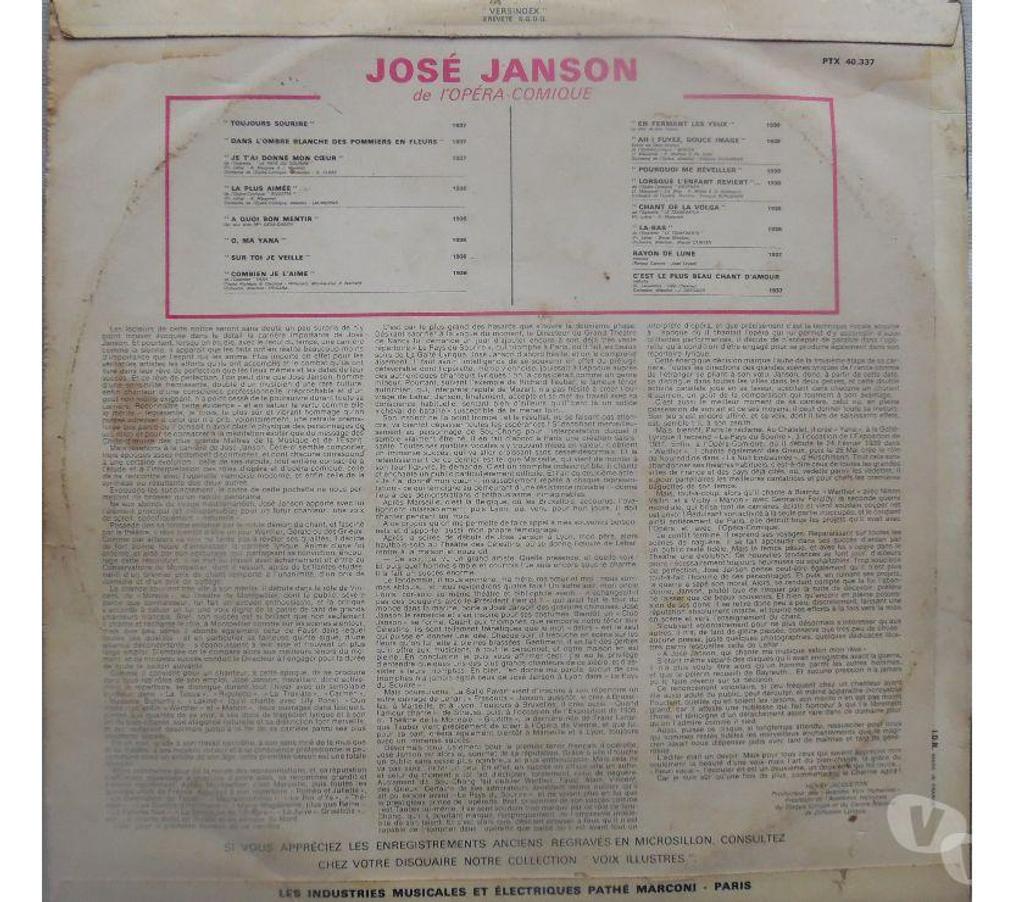 Collection Hérault Castries - 34160 - Photos Vivastreet José Janson chante le pays du sourire, 33 tours collector