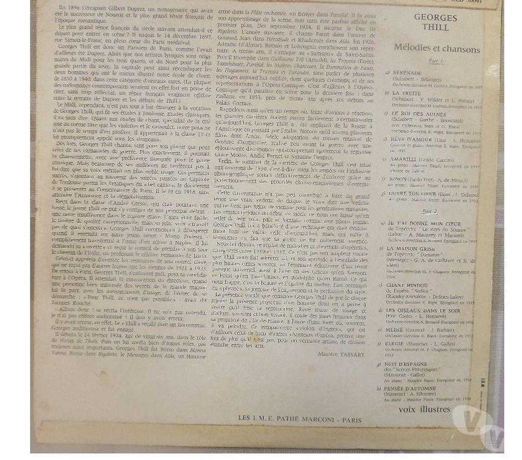 Collection Hérault Castries - 34160 - Photos Vivastreet Georges Thill Je t'ai donné mon coeur 1932-1933, 33 tours 