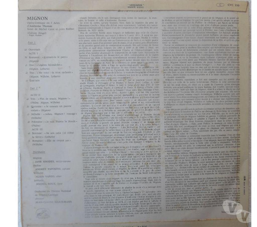 Collection Hérault Castries - 34160 - Photos Vivastreet MIGNON Opéra d'Ambroise thomas 33 Tours en très bon état
