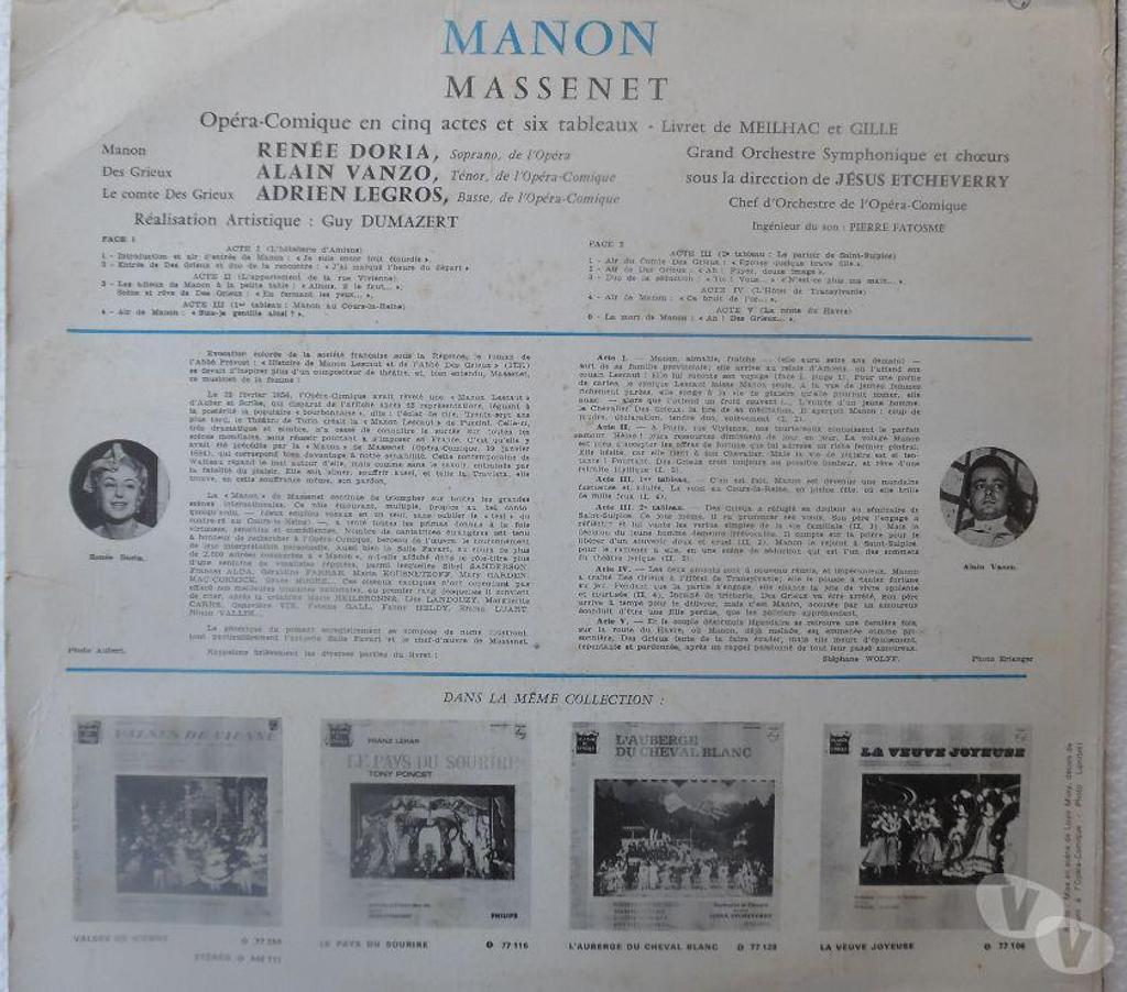 Collection Hérault Castries - 34160 - Photos Vivastreet MANON MASSENET Opéra-comique 33 Tours en très bon état