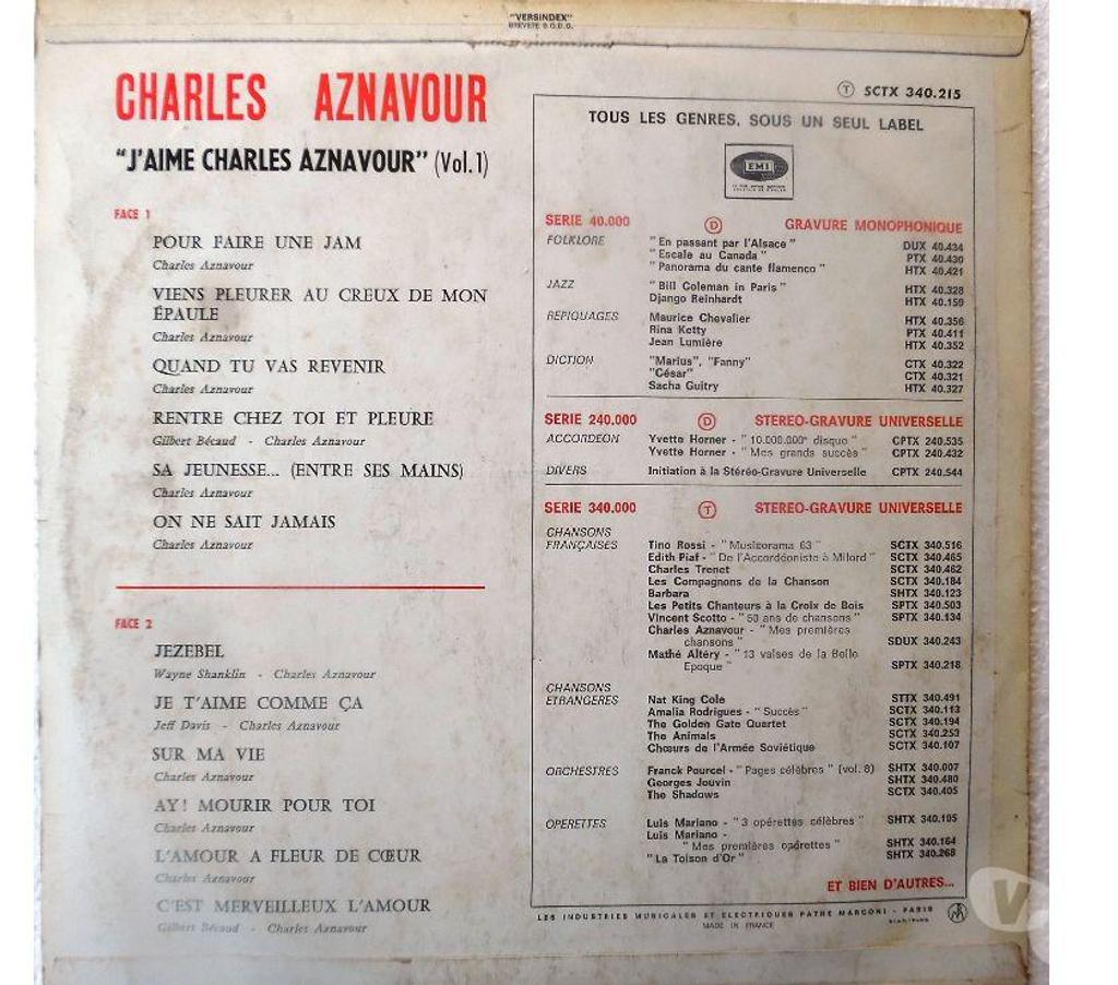 CDs Hérault Castries - 34160 - Photos Vivastreet Charles AZNAVOUR Pochette pour 33 Tours Le disque est cassé 
