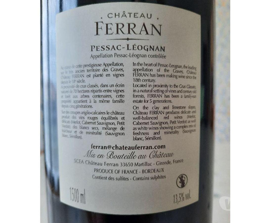 Vins - Gastronomie Gironde Etauliers - 33820 - Photos Vivastreet Bouteille de vin Magnum chateau FERRAN 2014