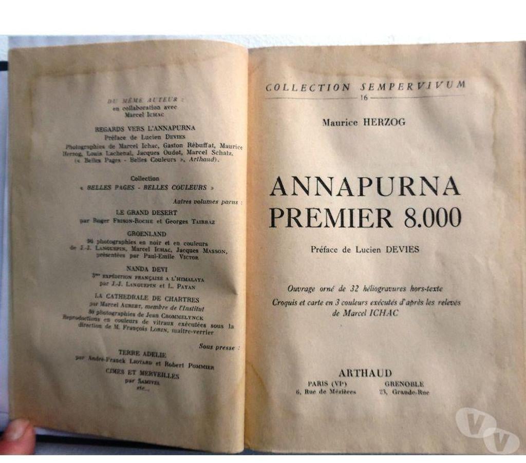Livres occasion Hérault Castries - 34160 - Photos Vivastreet MAURICE HERZOG - ANNAPURNA - Premier 8.000 - ARTHAUD 