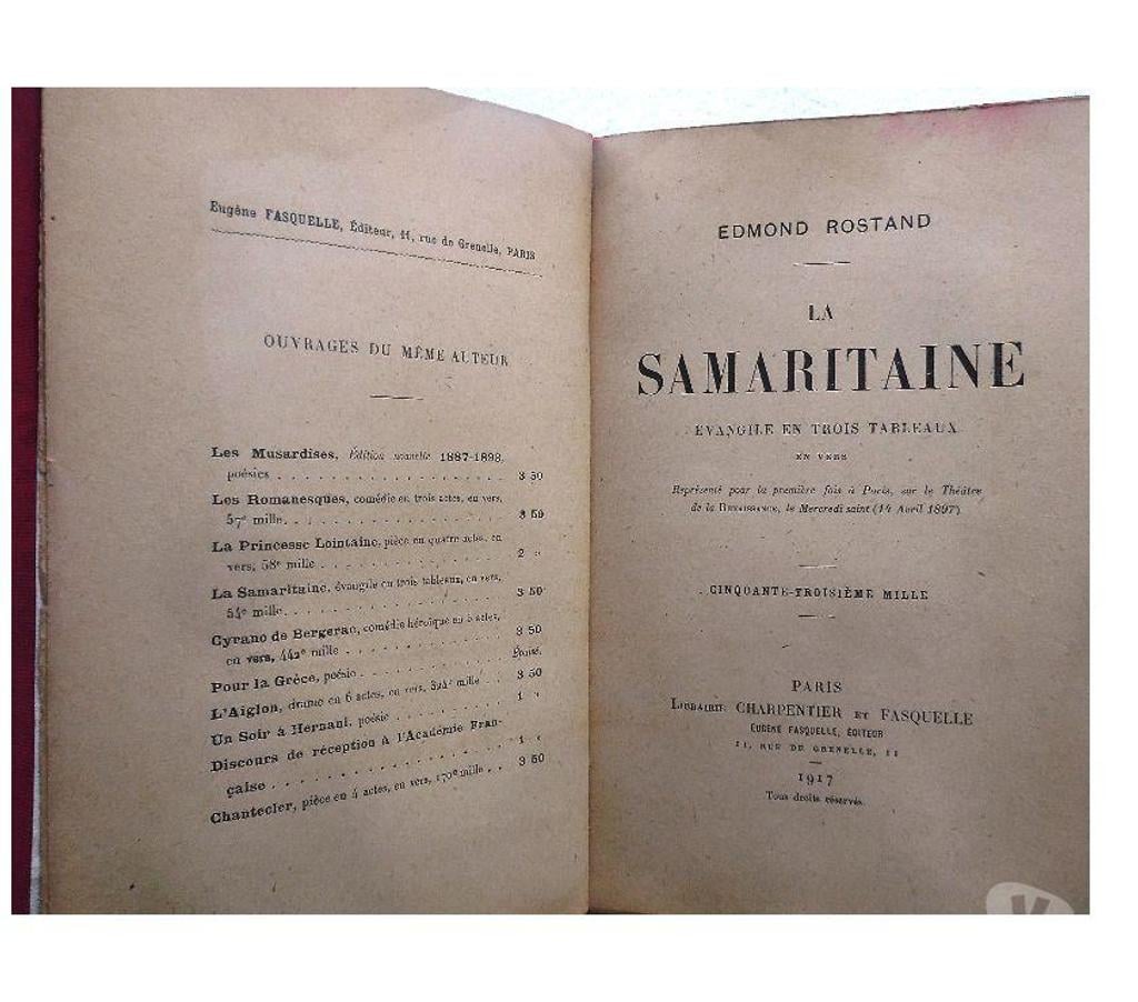 Livres occasion Hérault Castries - 34160 - Photos Vivastreet LA SAMARITAINE EDMOND ROSTAND Évangile en trois tableaux 