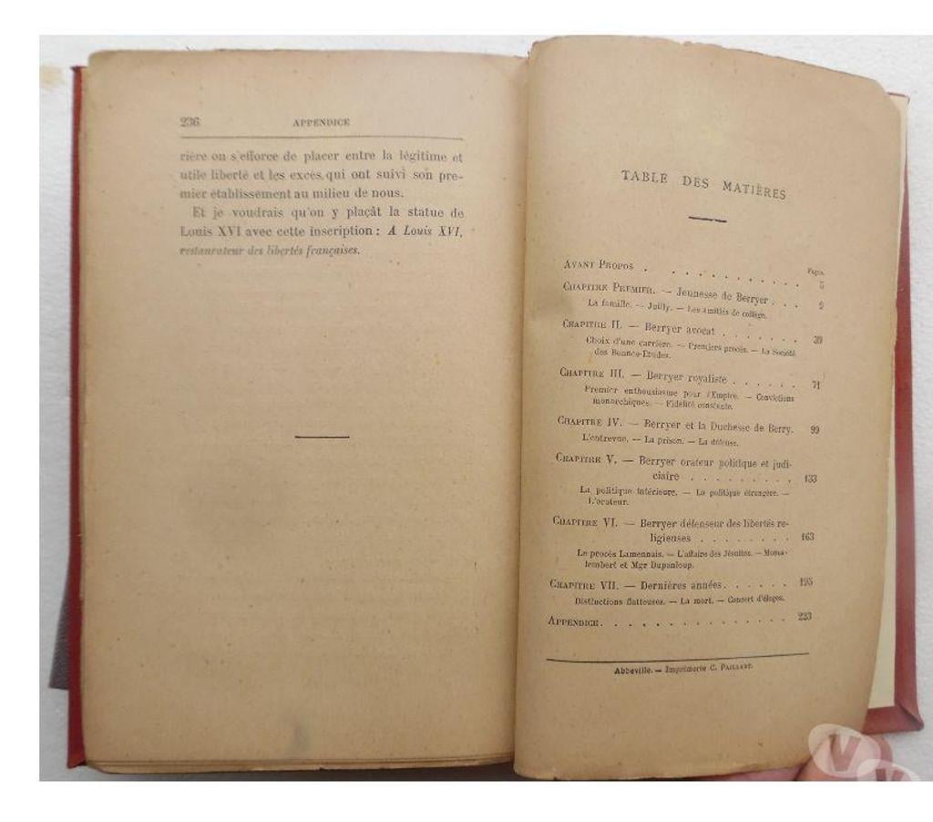 Livres occasion Hérault Castries - 34160 - Photos Vivastreet BERRYER 1790-1868 Pierre LEMOYNE E. PAILLART imprimeur 