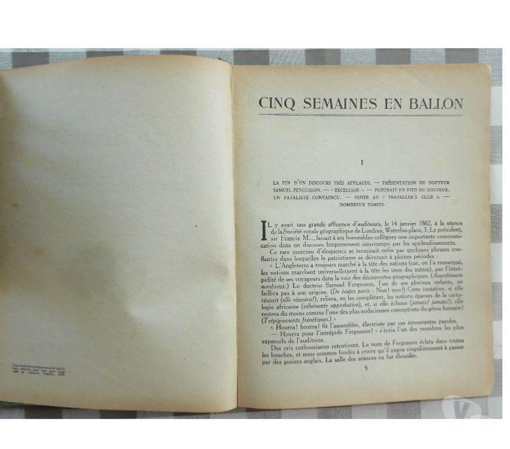 Livres occasion Hérault Castries - 34160 - Photos Vivastreet JULES VERNE CINQ SEMAINES EN BALLON - A RESTAURER 1943