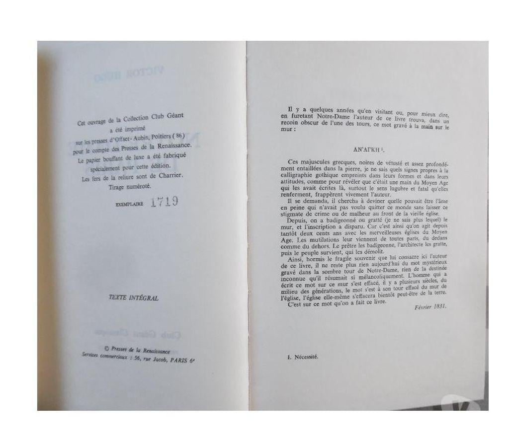 Livres occasion Hérault Castries - 34160 - Photos Vivastreet VICTOR HUGO - NOTRE DAME DE PARIS - Version luxe numérotée