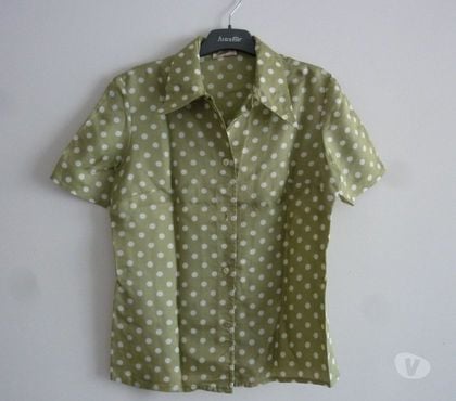 Vêtements occasion Le Kremlin Bicetre Val-de-Marne - Photos Vivastreet Chemisier-manches courtes-vintage-TXS-Damart-vertpois blanc