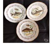6 ASSIETTES PLATES en Porcelaine (Les Poissons)