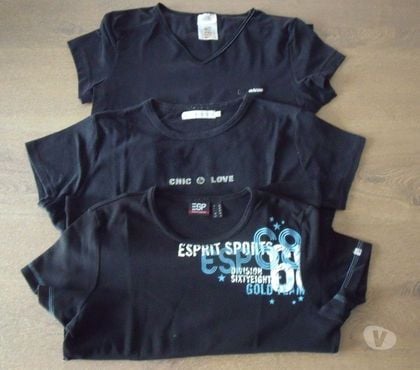 Vêtements occasion Roiffieux Ardèche - Photos Vivastreet (97)-3 Tee-shirt femme noir, manches courtes taille 42