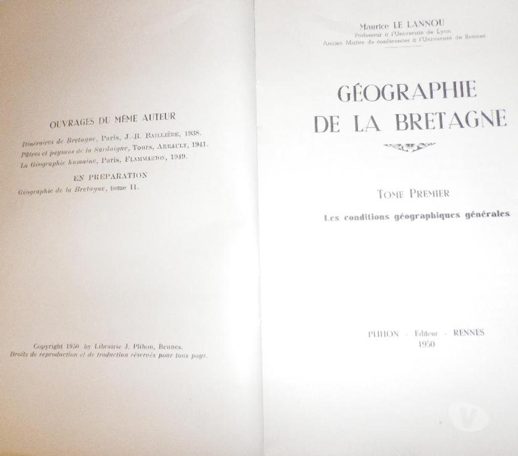 Livres occasion Yvelines Fontenay le Fleury - 78330 - Photos Vivastreet GEOGRAPHIE DE LA BRETAGNE-LIVRE ANCIEN XXème REGIONALISME