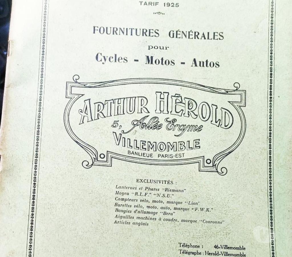 Collection Val-d'Oise Bernes sur Oise - 95340 - Photos Vivastreet Rare : Catalogue 1925 Tarif ARTHUR HEROLD Cycles-Motos-Autos