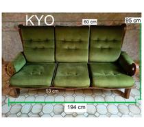 Canapé droit fixe 3 places, accoudoirs, 194cm velours vert