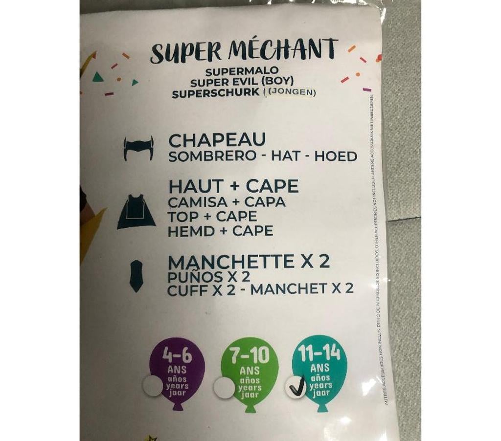 Vêtements bébés Nord Wasquehal - 59290 - Photos Vivastreet Déguisement "super méchant" (taille 11 à 14 ans)