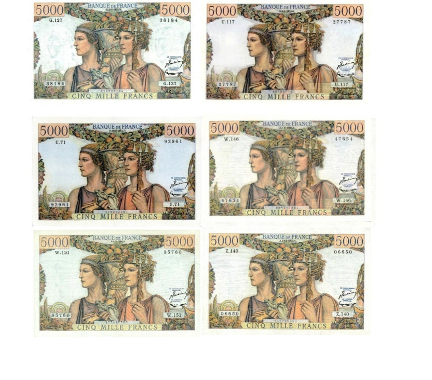 Collection Nord Raismes - 59590 - Photos Vivastreet F 48 5000 f terre mer LOT DE 6 BILLETS