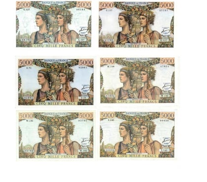 Collection Raismes Nord - Photos Vivastreet F 48 5000 f terre mer LOT DE 6 BILLETS