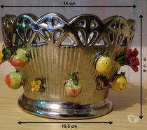 Corbeille pot céramique fruits fleurs vintage dorée