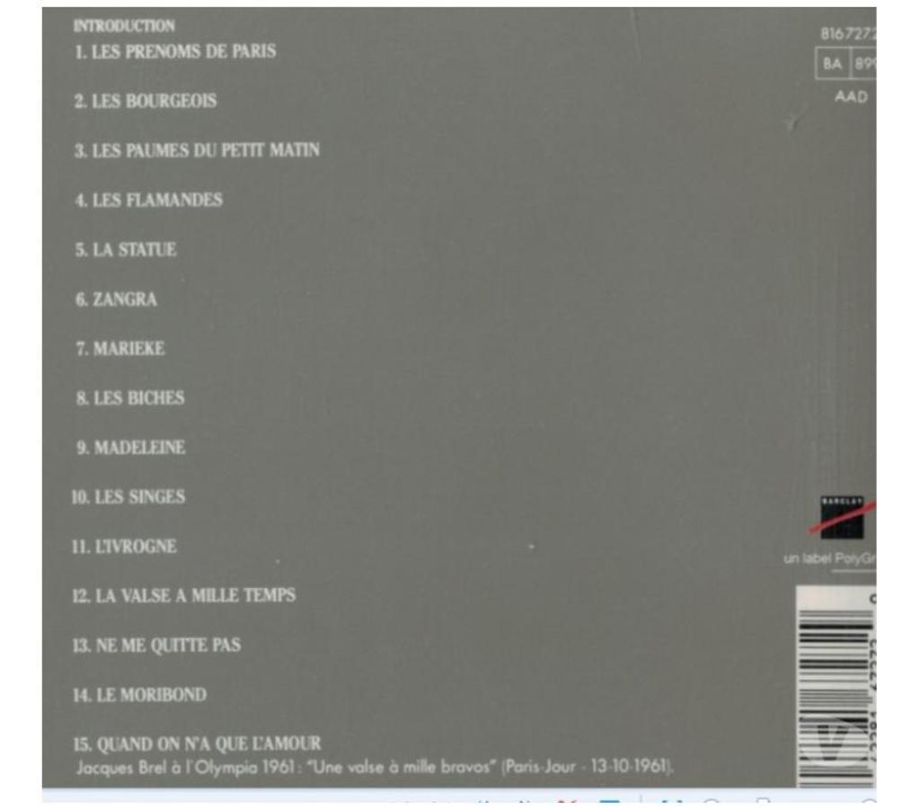 CDs Charente-Maritime Rochefort - 17300 - Photos Vivastreet JACQUES BREL, OLYMPIA 1961. Felix Leclerc