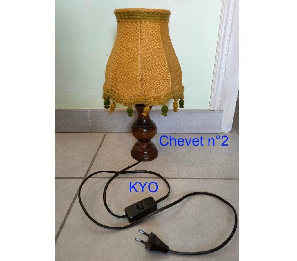 Décoration - art Jura Foncine le Haut - 39460 - Photos Vivastreet Lampe chevet conique bois à poser, abat-jour marron tissu