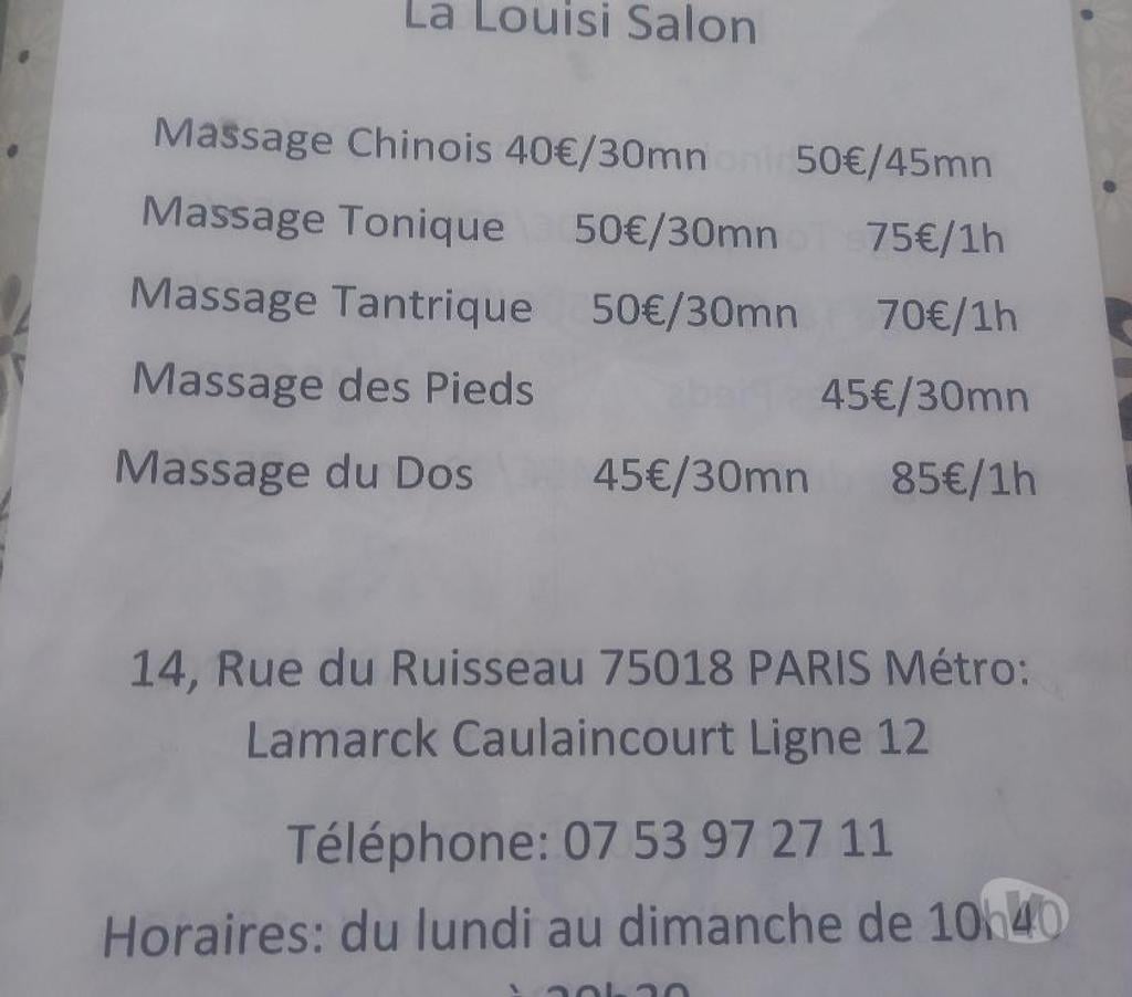 Massages Paris Paris 18ème ardt - 75018 - Photos Vivastreet Salon de massage La Louisi Salon
