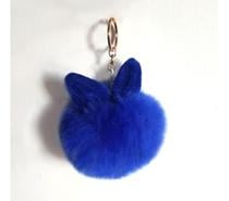 Gros pompon lapin bleu, porte-clé