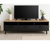Meuble TV industriel bois clair et noir, style scandinave