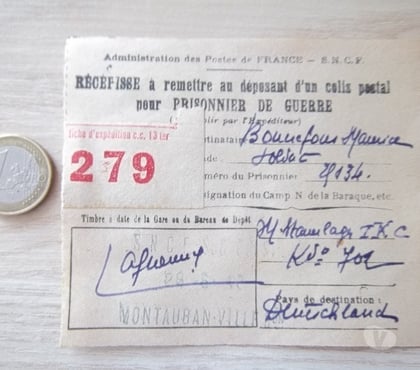 Collections Valognes Manche - Photos Vivastreet récépissé colis prisonnier guerre 1943 document 2WW