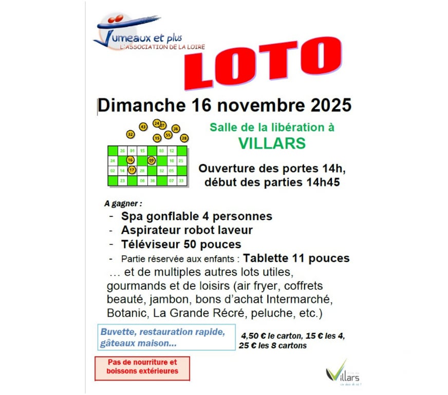 Autres sorties Loire Villars - 42390 - Photos Vivastreet Loto Association Jumeaux et Plus de la Loire 16 10 2025