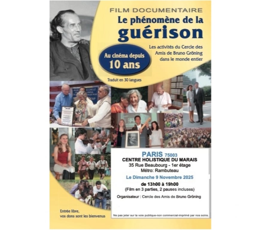 Autres sorties Paris Paris 3ème ardt - 75003 - Photos Vivastreet FILM DOCUMENTAIRE : LE PHENOMENE DE LA GUERISON