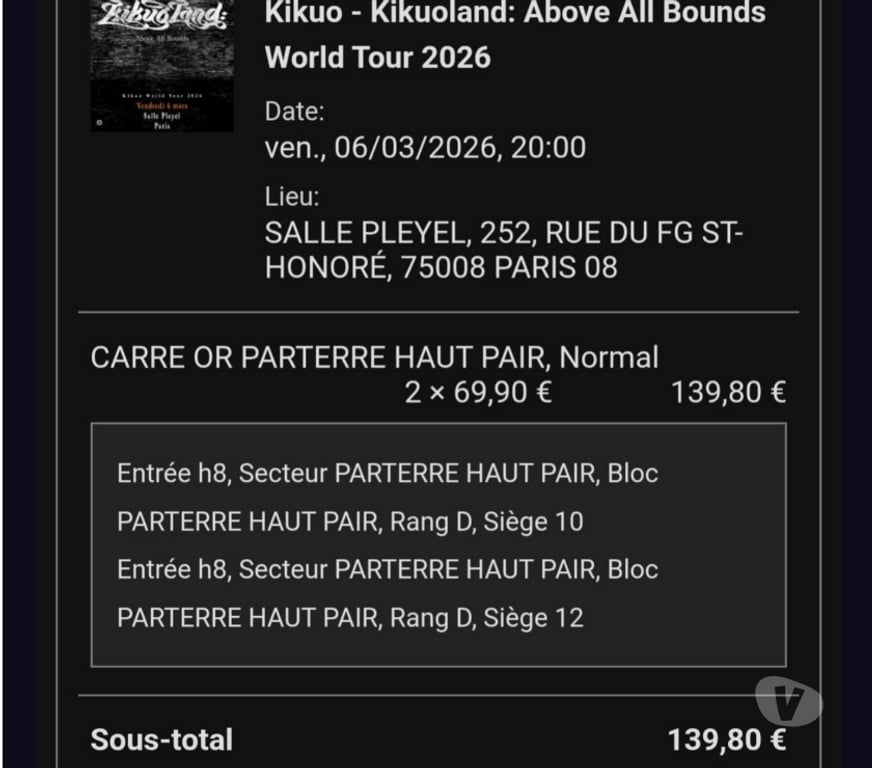 Spectacles Paris Paris 15ème ardt - 75015 - Photos Vivastreet 2 Places de concert (Carré Or) - Kikuo - Salle Pleyel 2026