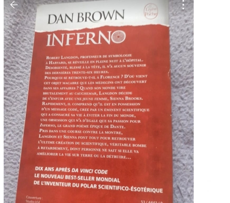 Livres occasion Eure-et-Loir Marchezais - 28410 - Photos Vivastreet Livre "Inferno"