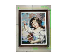 Tableau tissé femme, broderie au point de croix, fait main