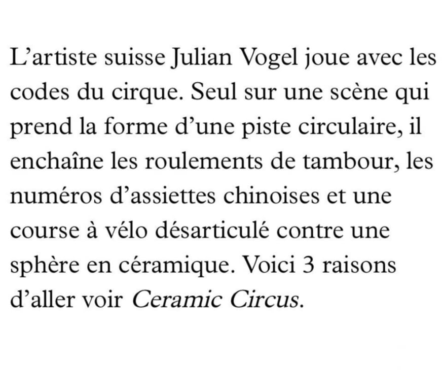 Spectacles Haute-Vienne Nexon - 87800 - Photos Vivastreet 2 places pour Ceramic Circus vendredi 12 décembre à Nexon