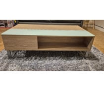 Table basse plateau relevable Blanc et chêne