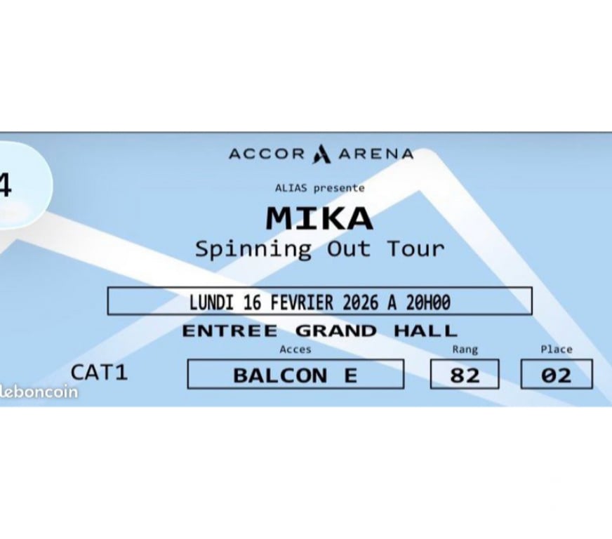 Spectacles Paris Paris 7ème ardt - 75007 - Photos Vivastreet Vends 2 billets côte a côte pour le concert de MIKA