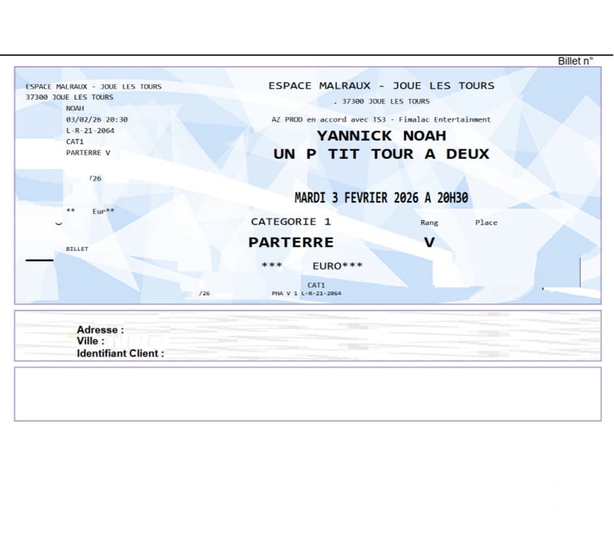 Spectacles Indre-et-Loire Joue les Tours - 37300 - Photos Vivastreet 2 places concert Yannick Noah le 3 février Joué-lès-Tours