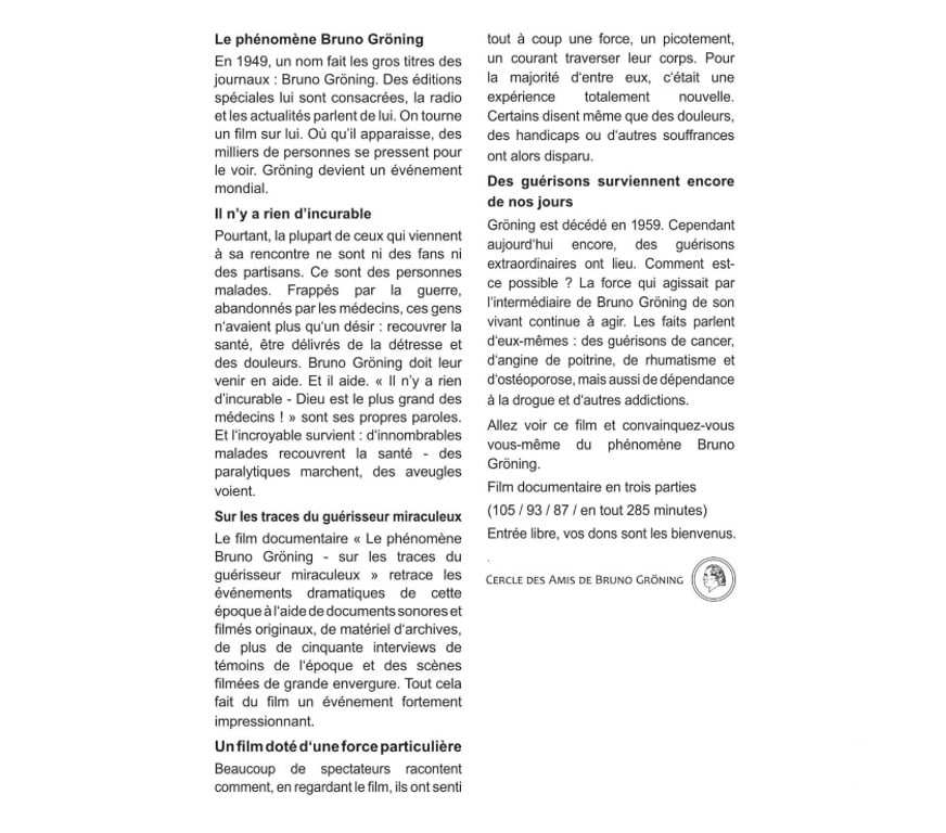 Autres sorties Paris Paris 3ème ardt - 75003 - Photos Vivastreet Film hors du commun : documentaire sur Bruno Gröning