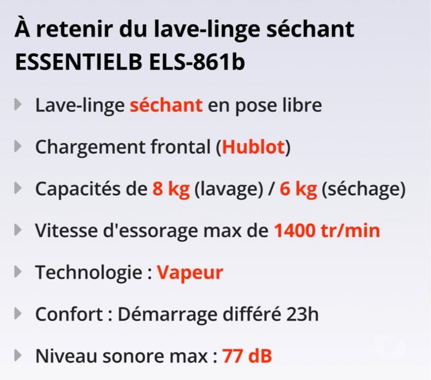 Electroménager occasion Ardennes Elan - 08160 - Photos Vivastreet Machine à laver séchante