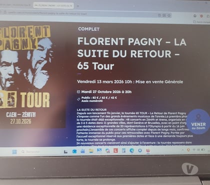 Billets spectacles Caen Calvados - Photos Vivastreet Florent Pagny Zenith de Caen 27 10 2026