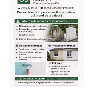 Artisans & dépannages L'Isle sur la Sorgue Vaucluse - Photos Vivastreet SS. Multiservices bonjour, nettoyage, Facade Pinture