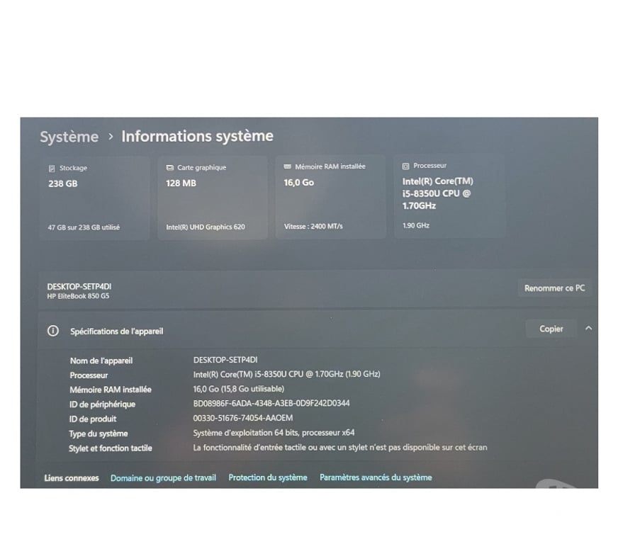 Informatique Nord Houplin Ancoisne - 59263 - Photos Vivastreet HP EliteBook 850 G5 i5 16Go 256Go SSD Windows 11 Pro