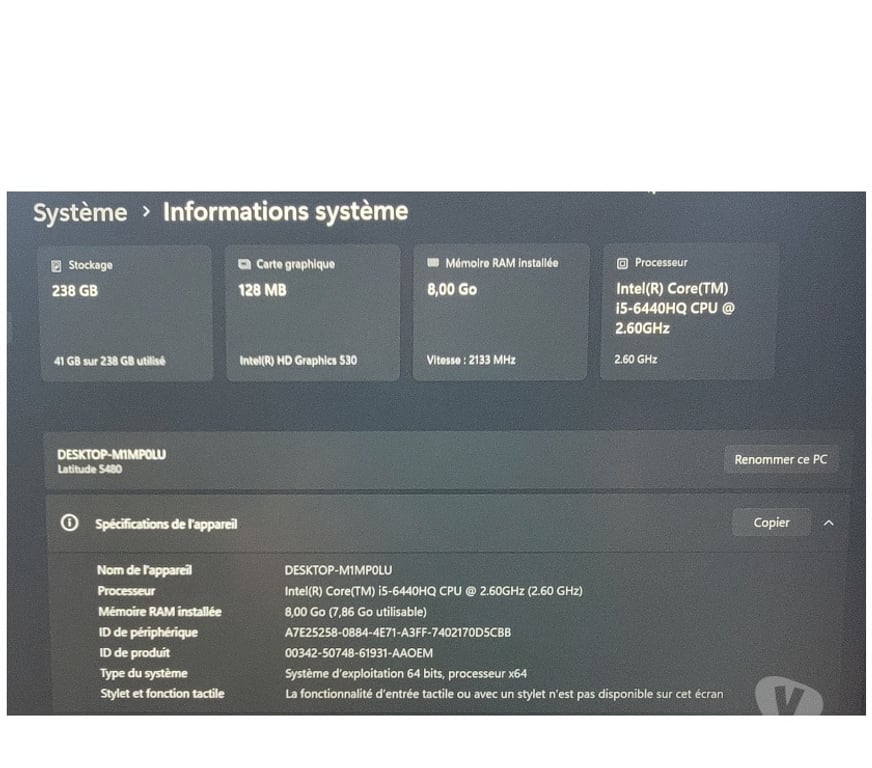Informatique Nord Houplin Ancoisne - 59263 - Photos Vivastreet DELL Latitude E5480 i5vPro 8Go 250Go SSD Windows 11 Pro