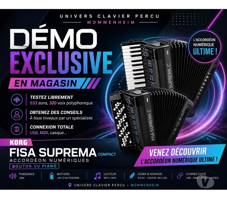 Instruments de musique Bas-Rhin Mommenheim - 67670 - Photos Vivastreet KORG Fisa Suprema – l’accordéon numérique réinventé